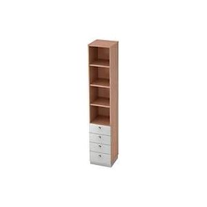 Combi-boekenkast 3 legborden + 4 laden, spaanplaat, B 400 x D 420 x H 2200 mm, notenhoutdecor/zilver