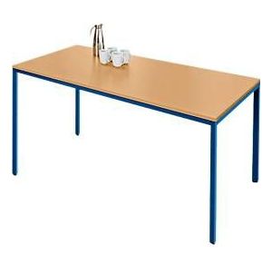 Schäfer Shop  Pure Tafel van stalen buis, rechthoekig, voet van vierkante buis, B 1400 x D 800 x H 720 mm, beuken/gentiaanblauw