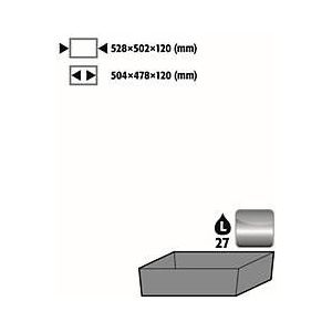 Standaard opvangbak voor de asecos veiligheidskasten van de S-30 en K-30 serie, roestvrij staal 1.4301, B 528 x D 502 x H 120 mm, 27 l