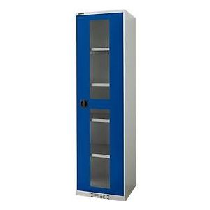 Schäfer Shop Genius draaideurkast FS, staal, kijkvenster, ventilatiegaten, B 545 x D 620 x H 1950 mm, 5 OH, lichtgrijs/gentiaanblauw, tot 250 kg