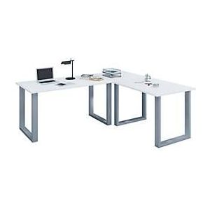 Hoekbureau, hoek 90°, beugelvoet, B 1900 x D 500/1900 x H 760 mm, wit/zilver