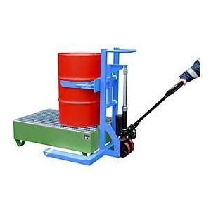 Trommelhijsrol BAUER FHR 600 K, staal, met vatenklem, voor 200 l vaten, B 1125 x D 1000 x H 1330 mm, blauw