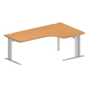 Schäfer Shop Pure hoekbureau PLANOVA BASIC, 90° hoek rechts, C-voet, B 2000 x D 1200/800 x H 717 mm, beuken/wit aluminium + kabelgoot