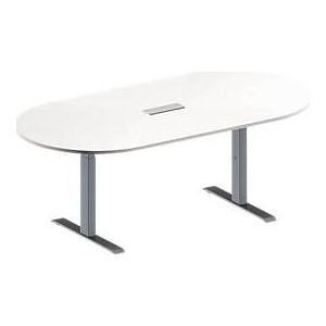 Schäfer Shop  Genius Vergadertafel MODENA FLEX, in hoogte verstelbaar, 3-voudige contactdoos, ovale vorm, T-poot rechthoekige buis, B 2000 x D 1000 mm, wit