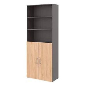 Home Office-combinatiekast TEMPIO, van hout, 2 deuren (3 OH), 6 OH, B 800 x D 340 x H 2130 mm, antraciet/ickory eiken