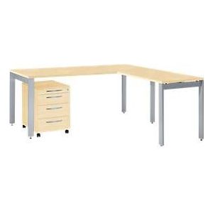 Bureautafel B 1800 x D 800 x H 740 mm- met aanbouwtafel -  verrijdbaar ladenblok - ahorn decor - ons merk Schäfer Shop Select