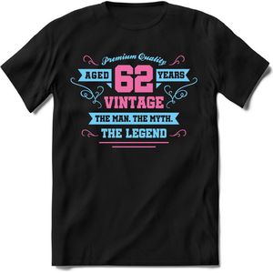 62 Jaar Legend - Feest kado T-Shirt Heren / Dames - Licht Blauw / Licht Roze - Perfect Verjaardag Cadeau Shirt - grappige Spreuken, Zinnen en Teksten. Maat XL