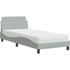 vidaXL - Bed - met - matras - fluweel - lichtgrijs - 90x190 - cm