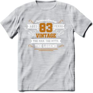 83 Jaar Legend T-Shirt | Goud - Wit | Grappig Verjaardag en Feest Cadeau Shirt | Dames - Heren - Unisex | Tshirt Kleding Kado | - Licht Grijs - Gemaleerd - 3XL