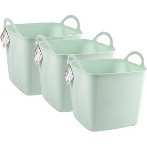 Plasticforte Kuip/emmer/wasmand - 3x - flexibel - lichtgroen - 43 liter - vierkant - kunststof - 40 x 40 x 44 cm