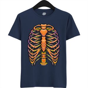 Pumpkin Bones - Halloween Ribbenkast Dames / Heren Unisex T-shirt - Grappig Kostuum Shirt Idee Voor Volwassenen - T-Shirt - Unisex - Navy Blauw - Maat XXL