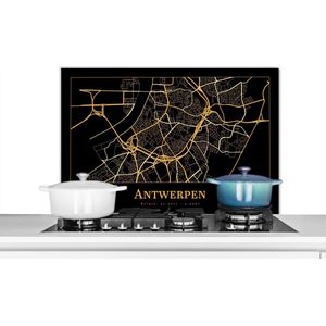 Spatscherm keuken 80x55 cm - Kookplaat achterwand Kaart - Antwerpen - Goud - Zwart - Muurbeschermer - Spatwand fornuis - Hoogwaardig aluminium