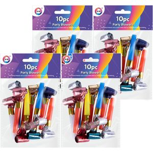 100x Metallic kleurenmix roltongen party toeters - uitblazers - mini toetertjes