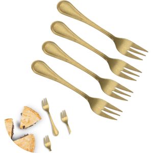 Cheqo® Gouden Gebaksvorkjes - Dessertvorken Goud - Goud Bestek - Taartvorkjes - Kleine Vorkjes - Cocktailvorken - 4 Stuks - Goud