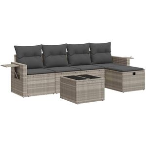 vidaXL - 6-delige - Loungeset - met - kussens - poly - rattan - lichtgrijs