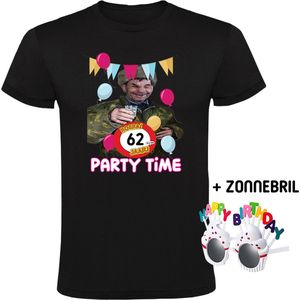 Party time 62 jaar Heren T-shirt + Happy birthday bril - feest - verjaardag - jarig - 62e verjaardag - grappig