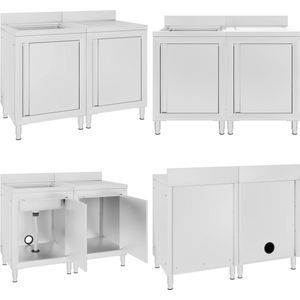 vidaXL Wastafelkast commercieel 120x60x96 cm roestvrij staal - Keukenkast - Keukenkasten - Gootsteenkast - Gootsteenkasten
