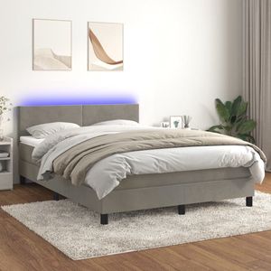 The Living Store Bed Fluweel - LED - Pocketvering - Hygiënisch topmatras - Lichtgrijs - 203x144x78/88 cm - 140x200x20 cm - 140x200x5 cm