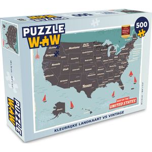 Puzzel Kleurrijke landkaart VS vintage - Legpuzzel - Puzzel 500 stukjes