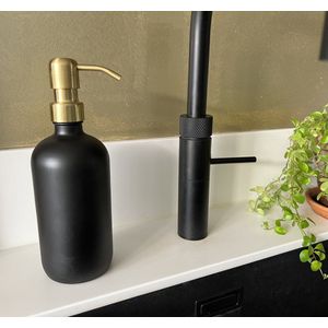 BBBLS Design Dispenser ""Blanco"" | Zwart Glas | 500ml | RVS / Goud Pomp Zwart | Zeeppomp | Zeepdispenser | Zeephouder