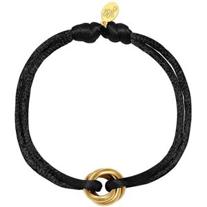 Damesarmband - armband met satijnenkoord en clipdetail - zwart/goud