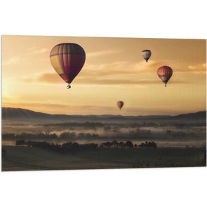 WallClassics - Vlag - Luchtballonen Zwevend boven Open Veld - 90x60 cm Foto op Polyester Vlag