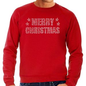 Glitter foute kersttrui rood Merry Christmas glitter steentjes/ rhinestones voor heren - Glitter kerstkleding/ outfit XL