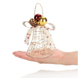 decoratieve kerstbel - glinsterende kerstversiering om op te hangen - adventsdecoratie met strik, dennenappels en ballen - goudkleurige decoratieve hanger (Bel - goud/bruin/rood)