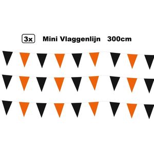 3x Mini vlaggenlijn zwart/oranje 3 meter - Halloween Verjaardag thema feest festival vlaglijn fun vlaglijn