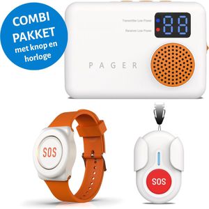 Alarmknop Combi Duo Pakket met numeriek display - Koppel tot 20 zenders - SOS knop voor Senioren - Senioren Alarm - Personenalarmering - Paniekknop - Persoonlijke Alarmen - Alarmknop Voor Ouderen en Hulpbehoevenden - Noodknop - Noodoproepknop