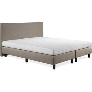 Boxspring Sofia luxe lederlook taupe 170x200 incl. wit matras, hoofdbord glad uitgevoerd.