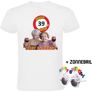 Hoera 39 jaar! Het is feest Heren T-shirt + Happy birthday bril - verjaardag - jarig - 39e verjaardag - oma - wijn - grappig
