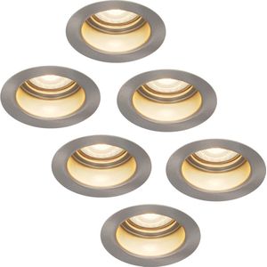 Set van 6 HOFTRONIC Mari - LED inbouwspot verdiept RVS - 2700K Warm wit licht - Verwisselbare GU10 5 Watt 400 Lumen - Dimbaar - IP65 waterdicht - Voor binnen en buiten - Zaagmaat:67-75mm - Inbouwdiepte: 111mm - Voor binnen - badkamer en buiten