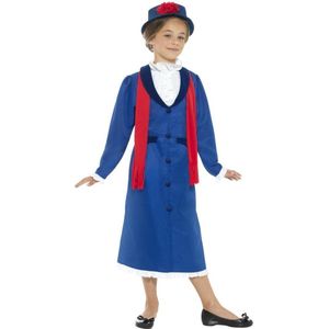 Smiffys - Victorian Nanny Kinder Kostuum - Kids tm 12 jaar - Blauw