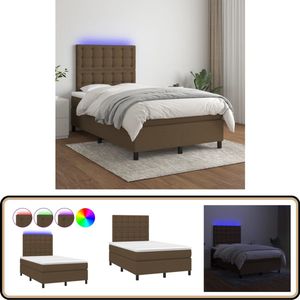 vidaXL Boxspring - Matras & LED - Donkerbruin - 120x200 cm Boxspring - Donkere Bruine Boxspring - Led Boxspring - Verstelbare Hoofdbord - Pocketveer Matras