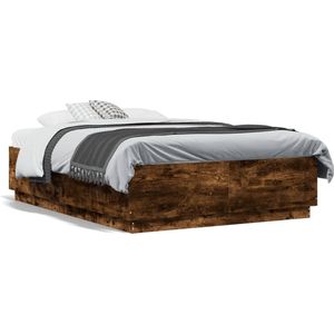 vidaXL - Bedframe - bewerkt - hout - gerookt - eikenkleurigx190 - cm