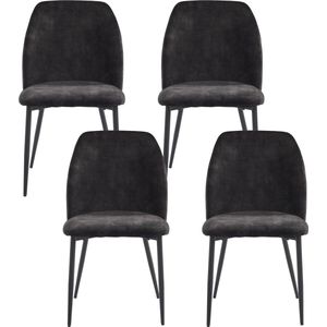 Merax Set van 4 Eetkamerstoelen - Ergonomisch Design Stoelen met Rugleuning en Metalen Poten - Donkergrijs