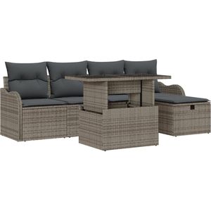 vidaXL - 6-delige - ligbedset - met - kussens - - - grijs - poly - riet