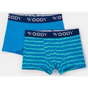 Woody Jongens set blauw + golfjes - maat 140/10J