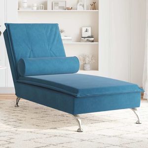 vidaXL Massage Chaise Longue - Fluweel - Blauw Massage Stoel - Chaise Longue - Relaxstoel - Blauwe Fauteuil - Fluweelsofa