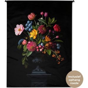 Wandkleed 150x200 cm - Wanddoek Bloemen - Vrolijk - Vaas - Wandtapijt - Wandkleden