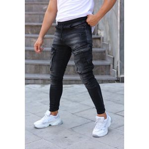 Mannen Elastische Multi-Pocket Skinny Ripped Jeans Mannen Slim Fit Jogger Potlood Broek 2021 Mode Jeans Joggingbroek Hip hop Broek  - W38