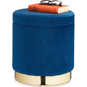 velvet poef met opbergruimte - tot 150 kg - fluweel - blauw-goud