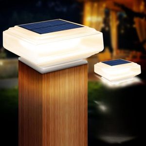 Zonnelampen voor palen - Buitenverlichting - Tuinverlichting - Padverlichting - Oppervlak-Gemonteerd - Zonne Energie - 2 STUKS - voor Houten Palen - Tuin - Hek - Terras - Vierkant - 12.5x 6 x 8.2 cm - Wit
