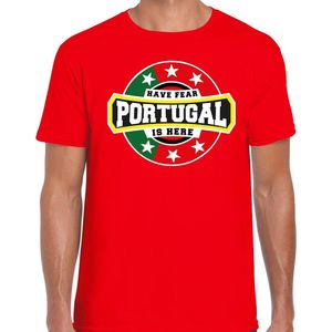 Have fear Portugal is here t-shirt met sterren embleem in de kleuren van de Portugese vlag - rood - heren - Portugal supporter / Portugees elftal fan shirt / EK / WK / kleding S