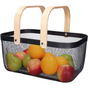 Opbergmand - met handgrepen - zwart - metaal - 37 x 24 x 18 cm - draadmand