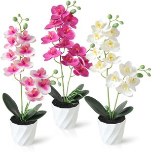 Realistisch Ogende Set van 3 Kunstmatige Orchideeën in Decoratieve Bloempotten voor Thuis en Kantoor