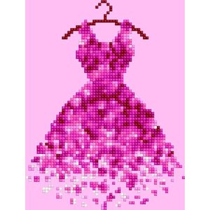 Diamond Painting Volwassenen - Ronde Steentjes - Volledig Pakket - Hobby - Diamond Dotz® - LA49290 - Roze glitter jurk 22 x 22cm