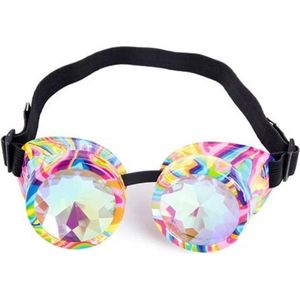 KIMU Goggles Steampunk Bril - Regenboog Ecoline Montuur - Caleidoscoop Glazen - Olie Spacebril Burning Man Rave Space Kaleidoscope Candy Festival