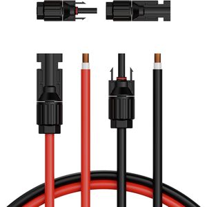 Zonnekabel， 6,1 M, Set van 2 Verlengkabels, 10awg met Waterdichte Aansluitingen, Pv-Kabel voor Zonnepanelen Thuis, Op Boten en in Campers, Zwart & Rood